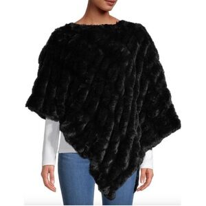 La Fiorentina Black Faux Fur Asymmetrical Poncho One Size New Without Tags!